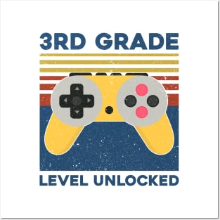 Kids 3rd Grade Level Unlocked Back To School Video Gamer Posters and Art